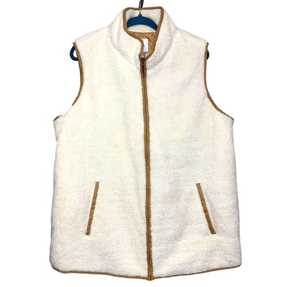 Old Navy Jackets & Blazers - Fleece Vest Jacket Sz XL Full Zip Cream Sherpa Style Outdoor Layer Minimalist